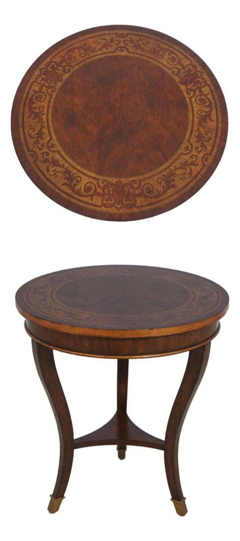 Round Inlaid Wood Lamp Table in Neoclassical Style (1 of 10)