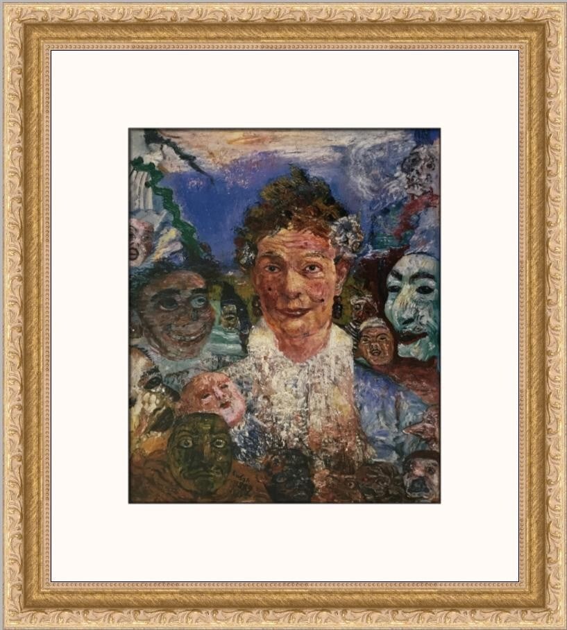 James Ensor Old Woman with Masks Custom Framed Art Print 1999: James Ensor Old Woman with Masks Custom Framed Art Print 1999 This exquisite print titled "Old Woman with Masks" by artist James Ensor captures the essence of realism through its intricate details. Cr