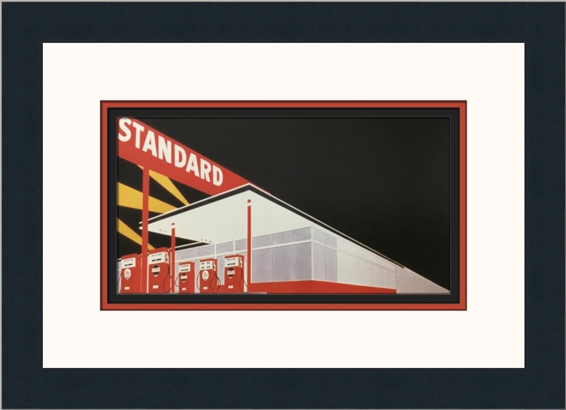 Ed Ruscha Standard Station Amarillo Texas Custom Framed Pop Art Print: Ed Ruscha Standard Station Amarillo Texas Custom Framed Pop Art Print Showcasing the iconic "Standard Station Amarillo Texas" by Ed Ruscha, this custom framed print is a stunning example of contempora