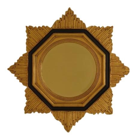Friedman Brothers 41 Gold & Black Star Design Beveled Mirror: Friedman Brothers 41 Gold & Black Star Design Beveled Mirror Introducing the Friedman Brothers Gold & Black Star Design Mirror, a stunning piece that embodies elegance and craftsmanship. With a proud