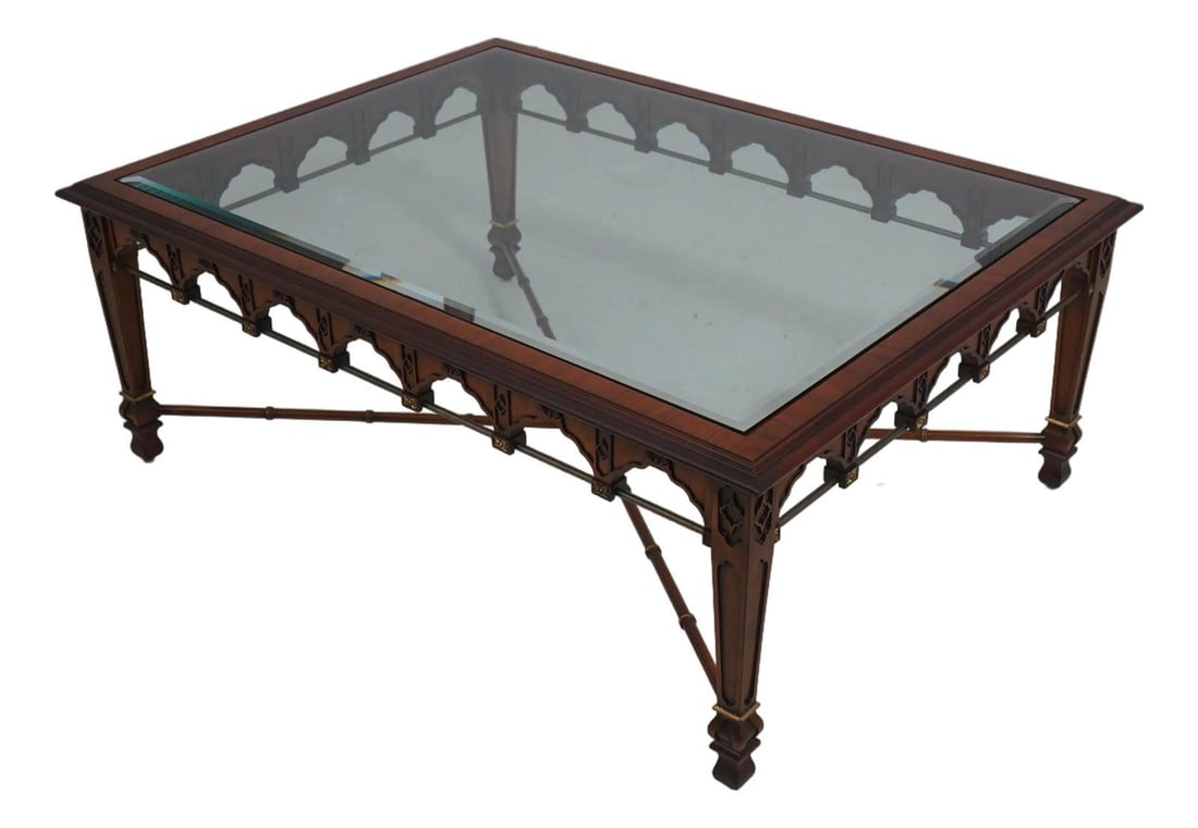 British India Collection Glass Top Coffee Table with Brass Accents (1 of 10)