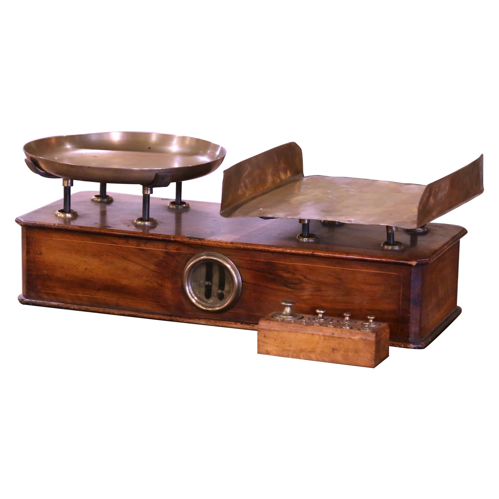 Antique 19th Century French Zimmerman Brass Fruitwood Balance Scale: Antique 19th Century French Zimmerman Brass Fruitwood Balance Scale Discover this exquisite 19th Century French balance scale, an elegant artifact from Dijon, France, dating back to circa 1870. This N