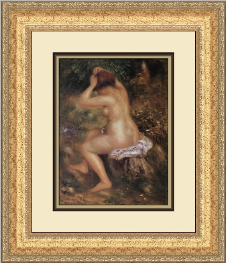 Pierre-Auguste Renoir Bather Arranging Her Hair Custom Framed Art Print: Pierre-Auguste Renoir Bather Arranging Her Hair Custom Framed Art Print This exquisite custom framed print features Pierre-Auguste Renoir's renowned artwork, "Bather Arranging Her Hair." Measuring 19