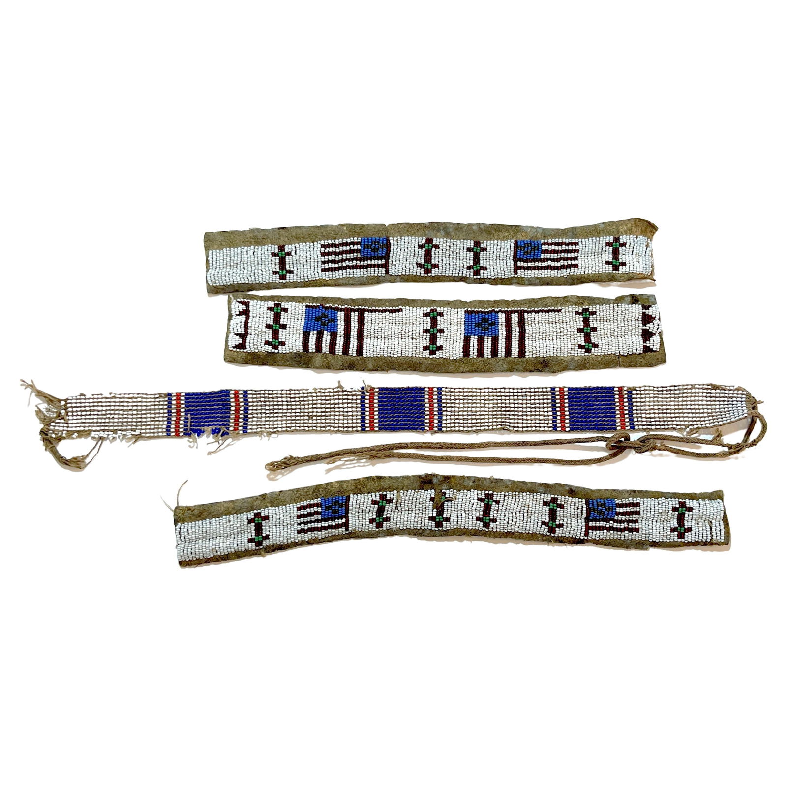 Set of 4 Plains Tribe American Flag Beadwork Strips 1900s (1 of 7)