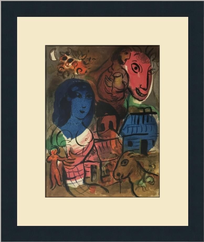 Marc Chagall The Little Golden Calf Custom Framed Modern Art Print: Marc Chagall The Little Golden Calf Custom Framed Modern Art Print This custom framed print titled "The Little Golden Calf" showcases the work of renowned artist Marc Chagall, blending modernist style