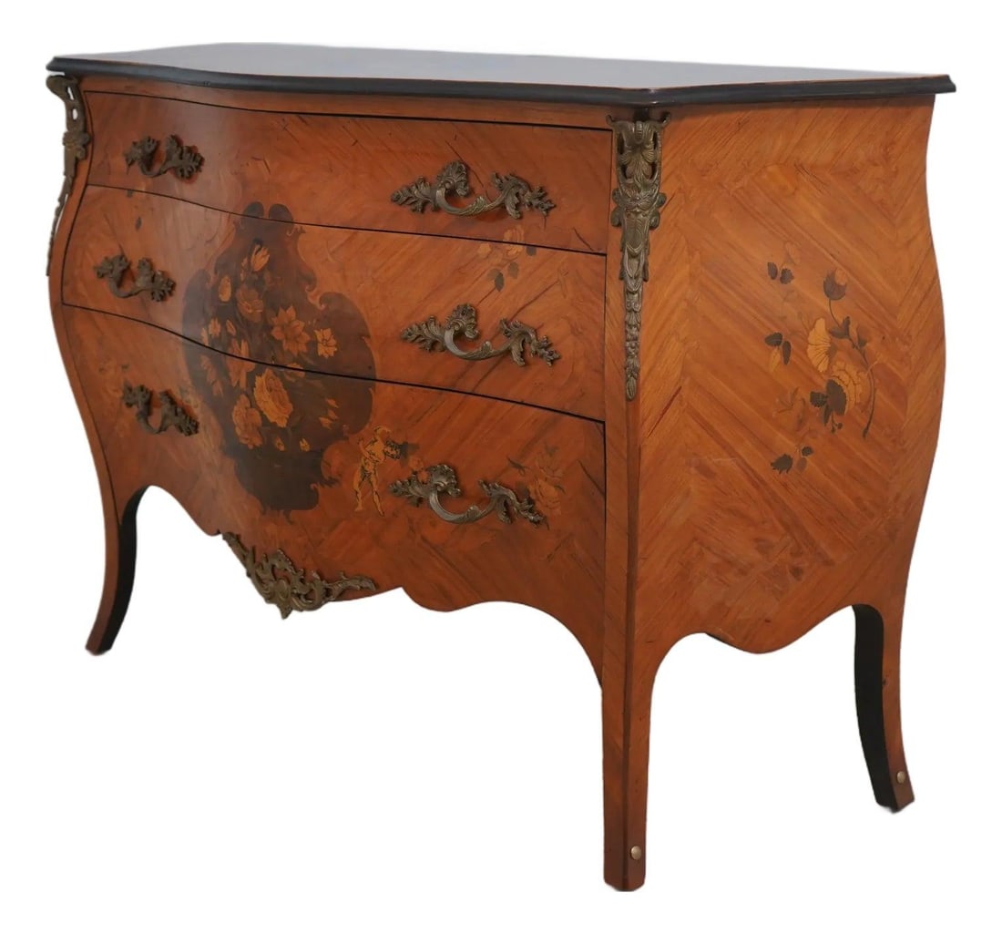 Italian Louis XV Style Inlaid 3 Drawer Commode with Bronze Hardware (1 of 10)
