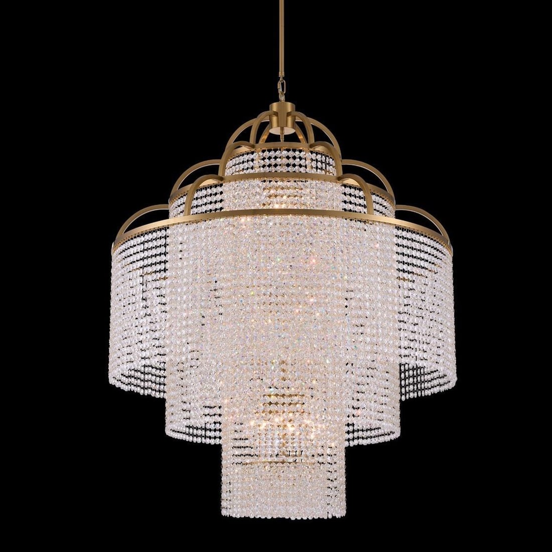 Kalco Torta Pendant Light Brass and Crystal 58H 48W 48D: Kalco Torta Pendant Light Brass and Crystal 58H 48W 48D Illuminate your space with the stunning Elegant Brass and Crystal Torta Pendant Light. This exquisite piece features a harmonious blend of clear