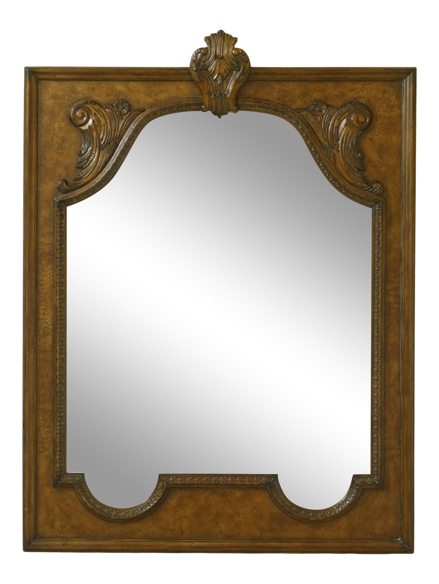 Drexel Continental Style Beveled Glass Walnut Mirror 43 x 57: Drexel Continental Style Beveled Glass Walnut Mirror 43 x 57 This impressive Drexel Large Continental Style Beveled Glass Mirror showcases exquisite craftsmanship with its walnut finish. At approximat
