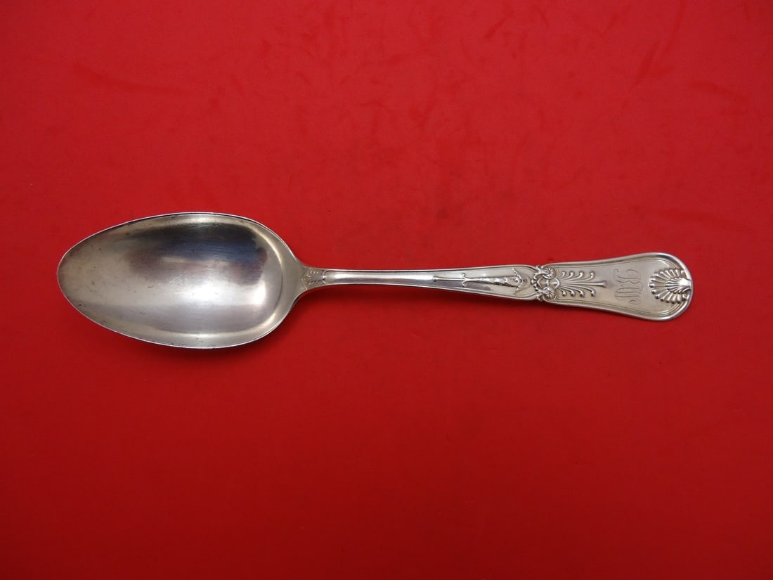 Gorham Kings I Sterling Silver Serving Spoon 8.5" Monogrammed: Gorham Kings I Sterling Silver Serving Spoon 8.5" Monogrammed This exquisite serving spoon features the elegant Kings I pattern by Gorham. Crafted from high-quality sterling silver, it measures 8 1/2