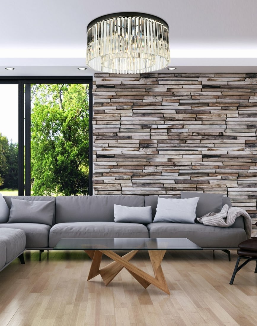 Sydney 8 Light Matte Black Crystal Flush Mount Chandelier 31.5 Inch: Sydney 8 Light Matte Black Crystal Flush Mount Chandelier 31.5 Inch This chandelier flush mount features a modern contemporary design with a matte black frame and high-quality clear royal cut crystals