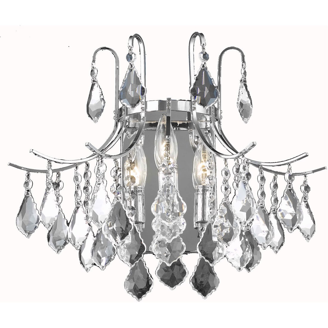 Amelia 16" Chrome Wall Sconce With Royal Cut Crystal French Pendant: Amelia 16" Chrome Wall Sconce With Royal Cut Crystal French Pendant This modern wall sconce features a polished chrome finish with royal cut French pendant clear crystals, offering a sophisticated lig