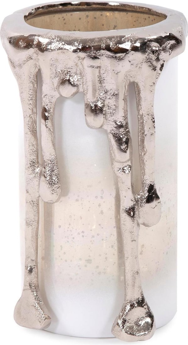 Howard Elliott Arctic Glacier Frosted White Candle Holder: Howard Elliott Arctic Glacier Frosted White Candle Holder Illuminate your space with the elegant Arctic Glacier Hand-Blown Candle Holder. This contemporary piece from the Arctic Glacier Collection fea