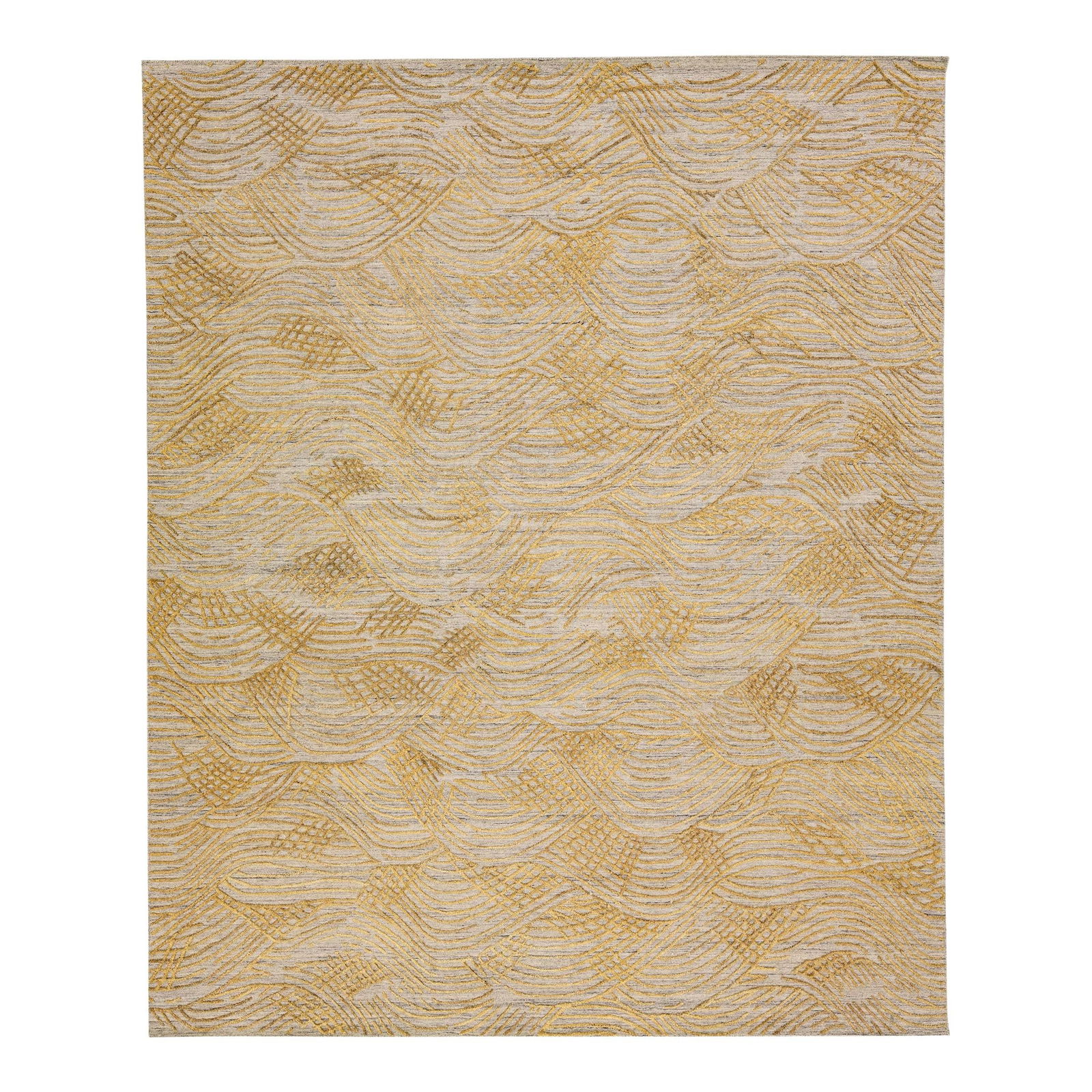 Thom Filicia Contemporary Gold Texture Wool Viscose Rug 8' x 10': Thom Filicia Contemporary Gold Texture Wool Viscose Rug 8' x 10' Elevate your living space with this exquisite Contemporary Gold Texture Handmade Rug from the Thom Filicia Home Collection. Hand-woven