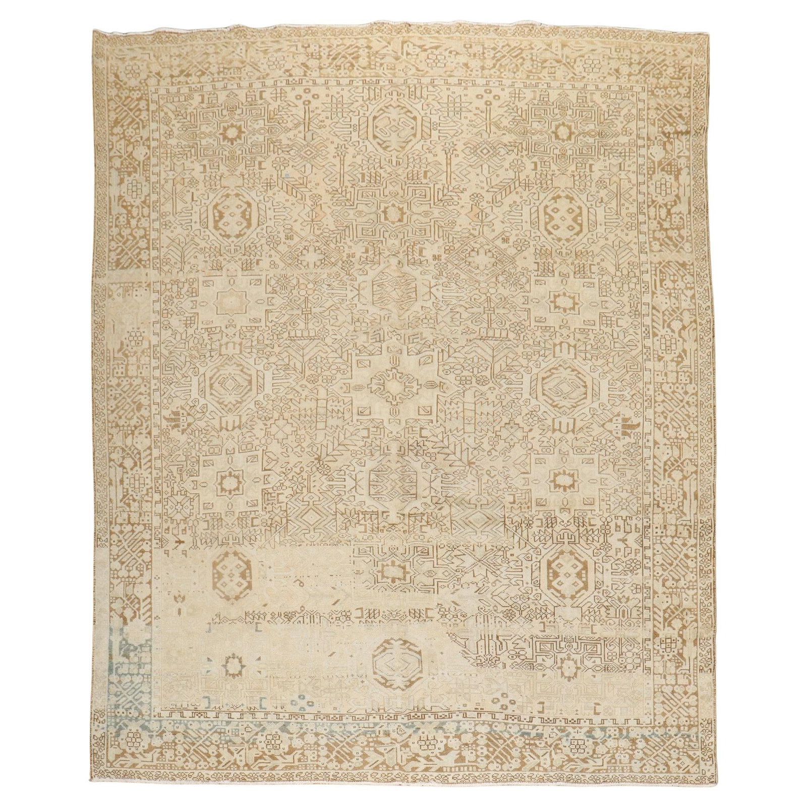 Zabihi Collection 1930s Antique Persian Heriz Wool Rug 93 x 116: Zabihi Collection 1930s Antique Persian Heriz Wool Rug 93 x 116 This exquisite antique Persian Heriz rug, part of the Zabihi Collection, features a stunning combination of large-scale motifs and a ric