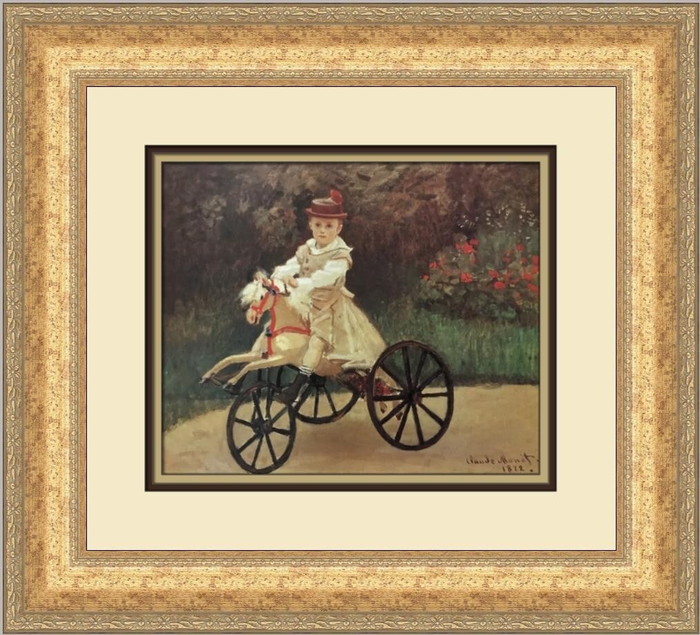 Claude Monet Jean Monet on His Wooden Horse Custom Framed Print 18x19: Claude Monet Jean Monet on His Wooden Horse Custom Framed Print 18x19 This stunning custom framed print features Claude Monet's "Jean Monet on His Wooden Horse," capturing the essence of Impressionism