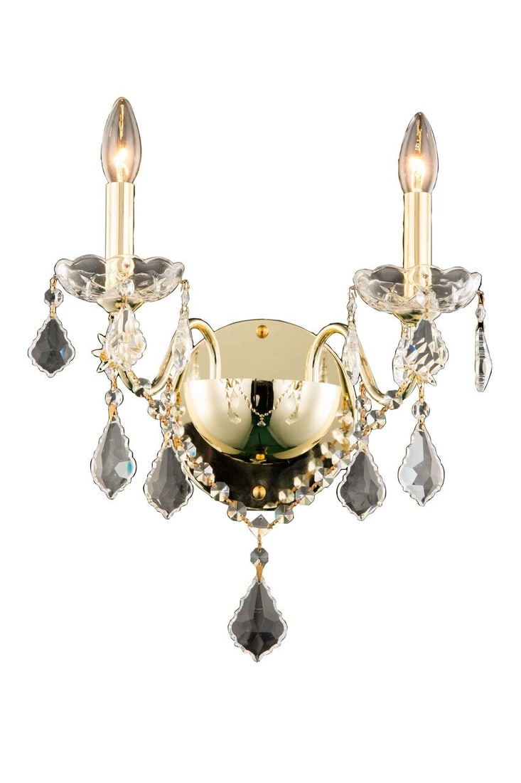 St. Francis 15" Gold Crystal Wall Sconce with Royal Cut Accents: St. Francis 15" Gold Crystal Wall Sconce with Royal Cut Accents This gold wall sconce light fixture features elegant clear crystal pendants in a Venetian or shabby chic style. Designed for indoor inst