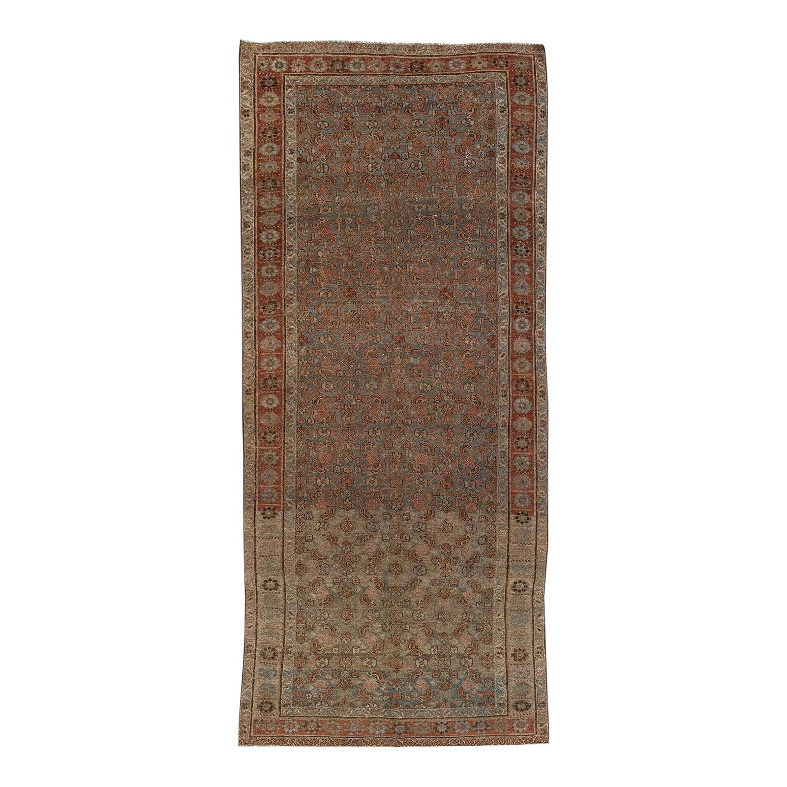 Antique 19th Century Handmade Persian Malayer Wool Rug 4'9 x 10'6: Antique 19th Century Handmade Persian Malayer Wool Rug 4'9 x 10'6 This exquisite antique Malayer rug showcases the artistry of 19th-century Persian craftsmanship. Hand-knotted from high-quality wool,