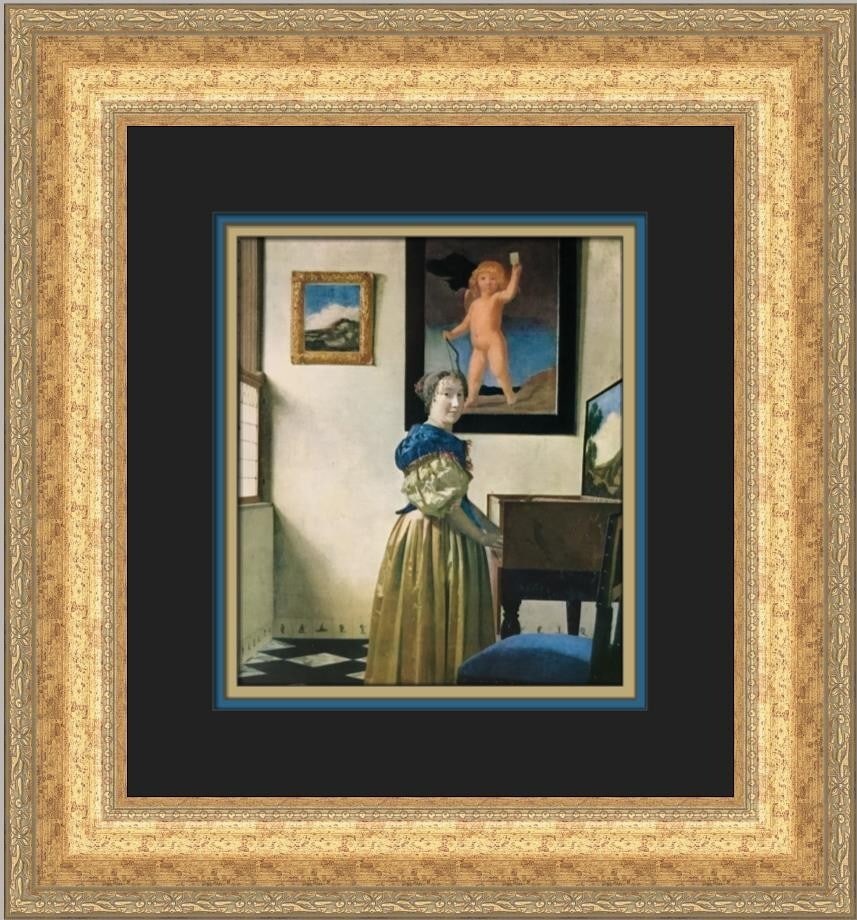 Johannes Vermeer Young Woman at the Spinet Custom Framed Print 17x16: Johannes Vermeer Young Woman at the Spinet Custom Framed Print 17x16 This exquisite custom framed print features Johannes Vermeer's renowned artwork, "Young Woman at the Spinet." Measuring 17 in heigh