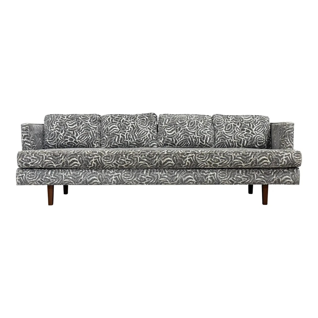 Mid Century Edward Wormley Dunbar Grey Sofa USA: Mid Century Edward Wormley Dunbar Grey Sofa USA Experience timeless elegance with this mid-century modern grey sofa, expertly designed by Edward Wormley for Dunbar. Featuring solid walnut legs, this p