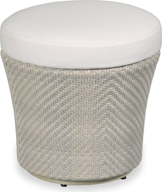 Woodbridge Ventana Panama Blanco Circular Ottoman with Outdoor Storage: Woodbridge Ventana Panama Blanco Circular Ottoman with Outdoor Storage Elevate your outdoor space with the Ventana Panama Blanco Ottoman. This elegant piece features a circular design, perfect for com