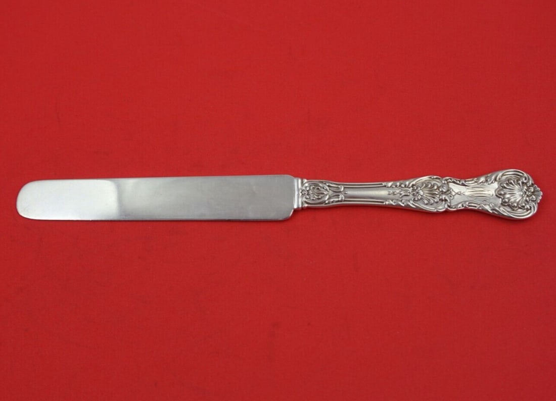Gorham King George Sterling Silver Dessert Knife 8 3/8 Monogrammed: Gorham King George Sterling Silver Dessert Knife 8 3/8 Monogrammed This exquisite dessert knife is part of the King George pattern by Gorham, crafted from sterling silver. Measuring 8 3/8 inches, it f