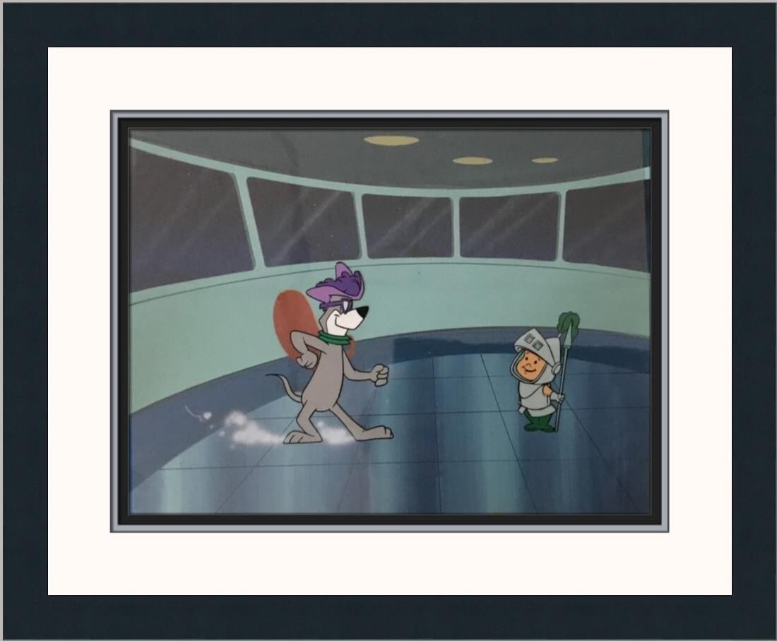 Astro Elroy Jetson Hand Painted Production Cel Custom Framed 1971: Astro Elroy Jetson Hand Painted Production Cel Custom Framed 1971 This beautifully framed production cel features Astro Elroy Jetson from the iconic animated series, The Jetsons, created by Hanna-Barb