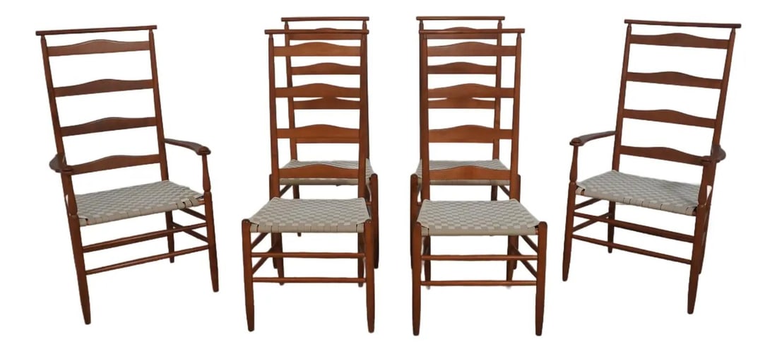 Set of 6 Cherry Wood Shaker Ladder Back Dining Chairs (1 of 10)