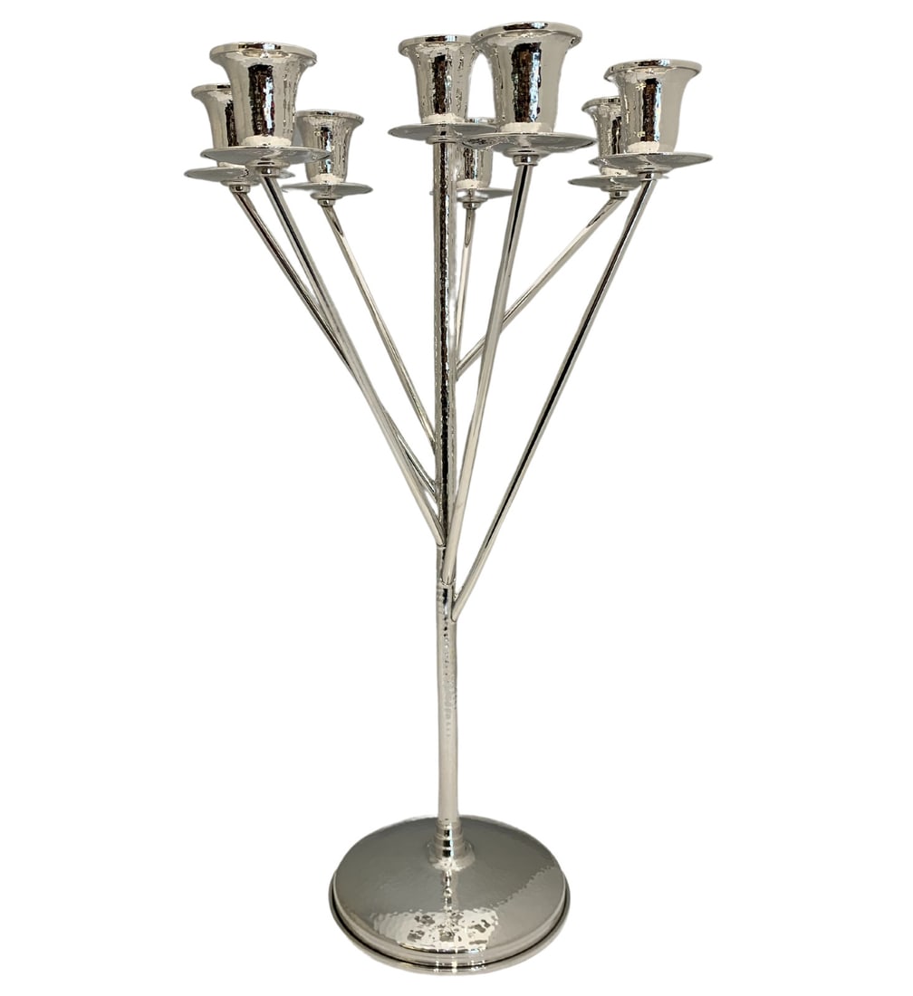 Italian 925 Sterling Silver Handmade 8 Light Candelabra: Italian 925 Sterling Silver Handmade 8 Light Candelabra This exquisite 8-light candelabra is crafted from fine Italian 925 sterling silver. Its unique design features a combination of handmade hammere