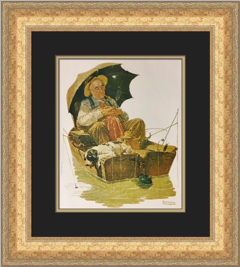 Norman Rockwell Gone Fishing Custom Framed Print 20 x 18 Art: Norman Rockwell Gone Fishing Custom Framed Print 20 x 18 Art This captivating custom framed print titled "Gone Fishing" by renowned artist Norman Rockwell showcases a charming scene that embodies the