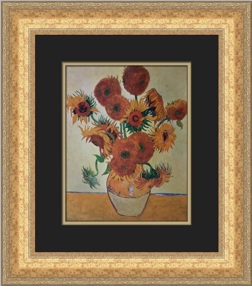 Vincent Van Gogh Still Life Vase with Fifteen Sunflowers Custom Framed Art Print: Vincent Van Gogh Still Life Vase with Fifteen Sunflowers Custom Framed Art Print This beautifully custom framed print features Vincent van Gogh's iconic artwork, "Still Life Vase with Fifteen Sunflowe