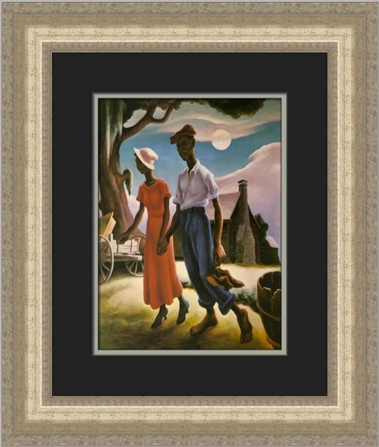 Thomas Hart Benton Romance Custom Framed Art Print 1982: Thomas Hart Benton Romance Custom Framed Art Print 1982 This striking custom framed print titled "Romance" by renowned artist Thomas Hart Benton captures the essence of 20th-century artistic movements