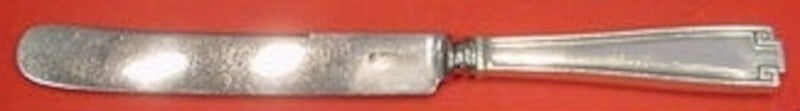 Gorham Etruscan Sterling Silver Dinner Knife 9 3/4 Inch: Gorham Etruscan Sterling Silver Dinner Knife 9 3/4 Inch This exquisite dinner knife from the Etruscan pattern by Gorham showcases a beautiful sterling silver hollow handle paired with a blunt stainles