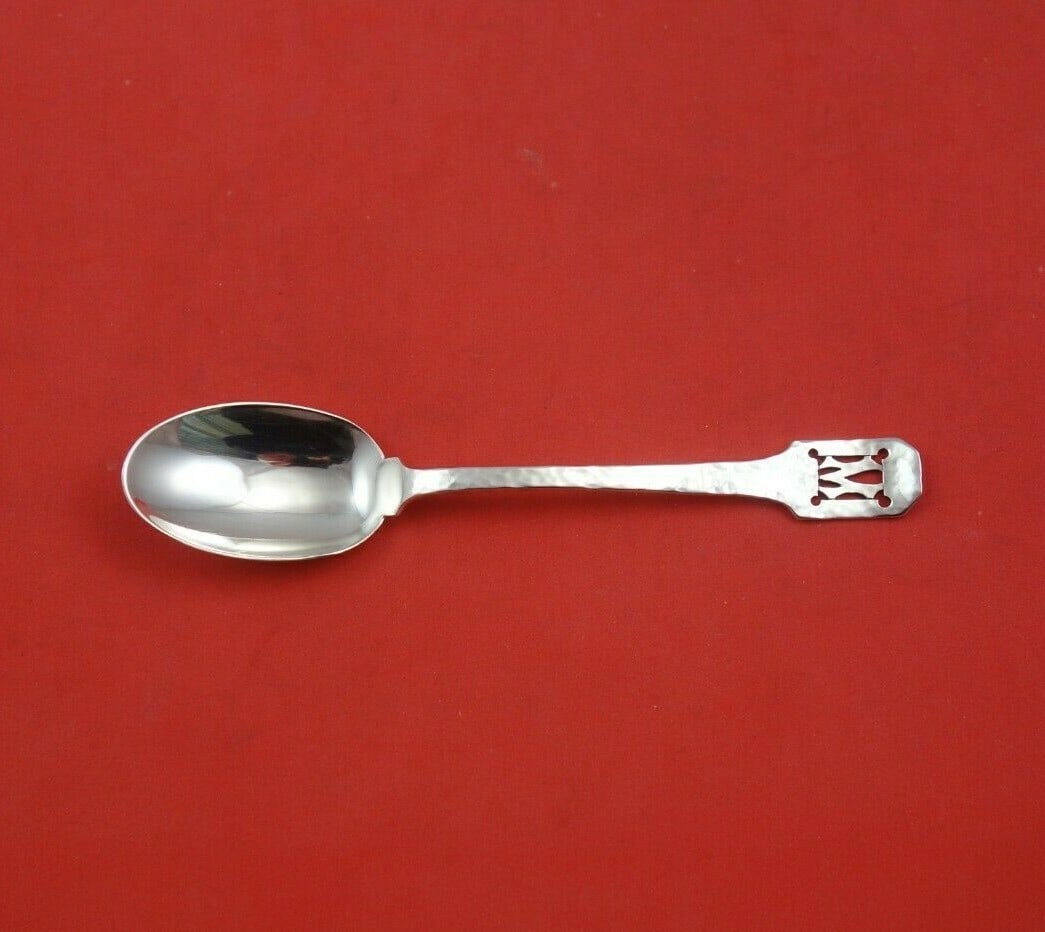 Shreve Norman Hammered Sterling Silver Coffee Spoon 5.5" Mono M: Shreve Norman Hammered Sterling Silver Coffee Spoon 5.5" Mono M This exquisite coffee spoon features the Norman Hammered pattern by Shreve, crafted from high-quality sterling silver. Measuring 5 1/2 i