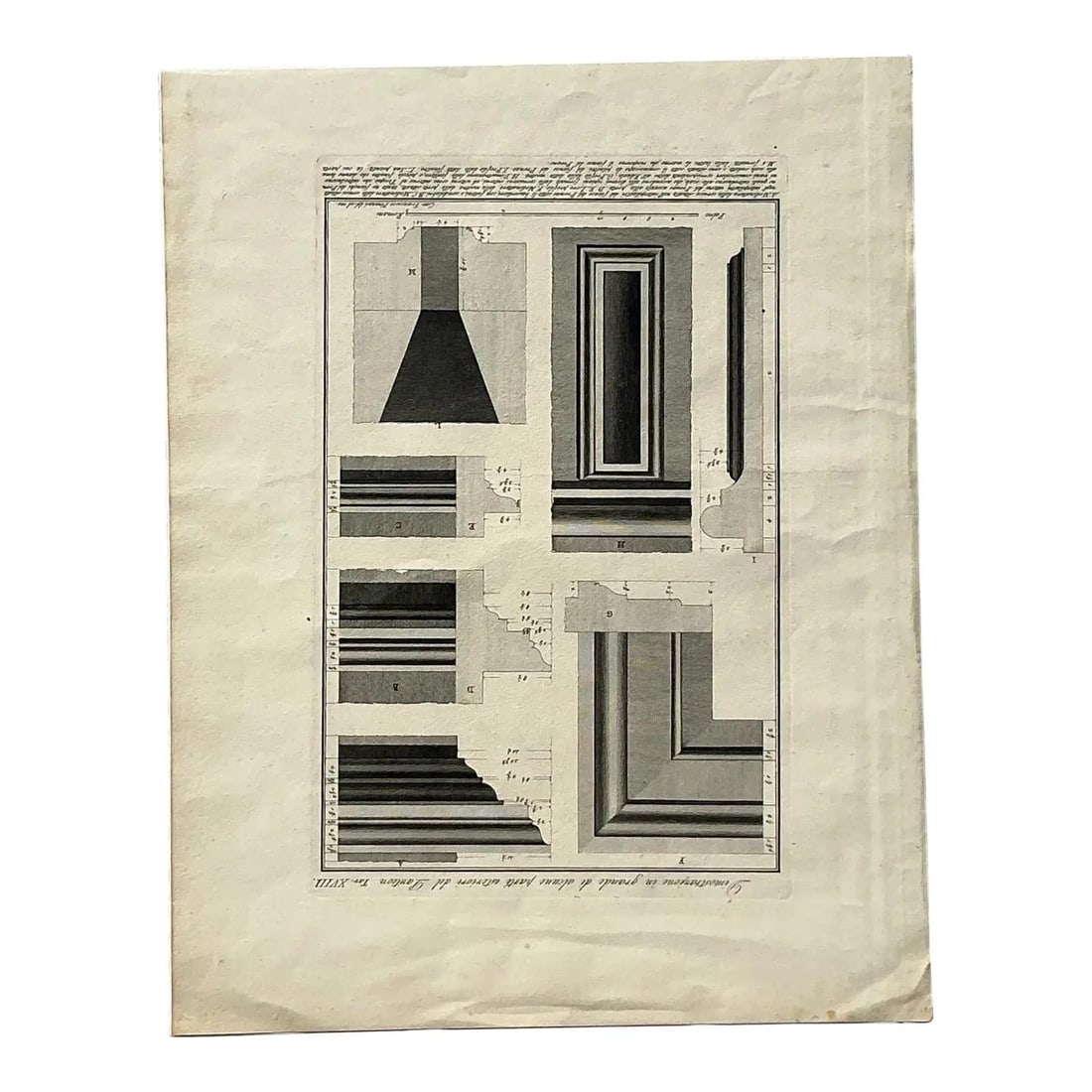 Italian Neoclassical Architectural Study Print on Paper 15.5 x 20 Inches: Italian Neoclassical Architectural Study Print on Paper 15.5 x 20 Inches This vintage architectural print showcases Neoclassical design with precise renderings of Italian classical molding studies. Fe