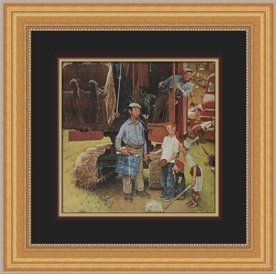 Norman Rockwell Home Plate Custom Framed Art Print 18x18: Norman Rockwell Home Plate Custom Framed Art Print 18x18 Celebrate the iconic art of Norman Rockwell with this beautifully custom framed print titled 'Home Plate.' This medium-sized artwork measures 1