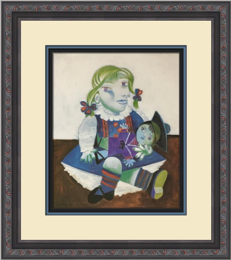 Pablo Picasso Portrait of Maya Custom Framed Offset Lithograph Art Print: Pablo Picasso Portrait of Maya Custom Framed Offset Lithograph Art Print This stunning custom framed print features Pablo Picasso's iconic "Portrait of Maya". Created through offset lithography, this