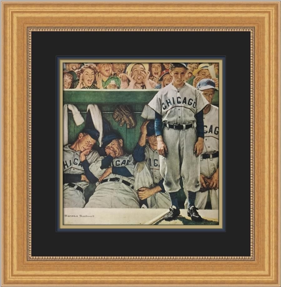 Norman Rockwell The Dugout Custom Framed Art Print 1975: Norman Rockwell The Dugout Custom Framed Art Print 1975 This custom framed print titled "The Dugout" by renowned artist Norman Rockwell showcases Americana culture through its vibrant depiction. Craft