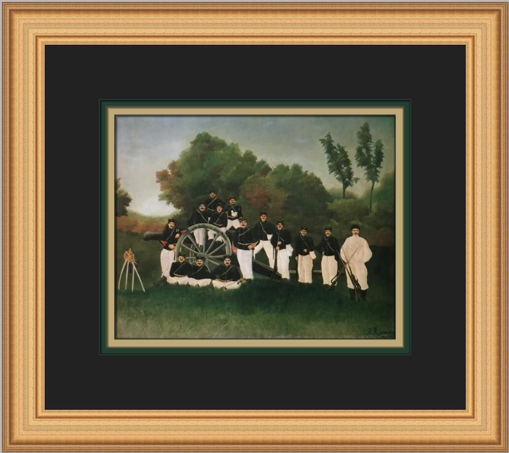 Henri Rousseau Artillery Men Custom Framed Print 1982: Henri Rousseau Artillery Men Custom Framed Print 1982 This exquisite custom framed print titled "Artillery Men" by Henri Rousseau showcases a stunning depiction of military themes through a blend of E