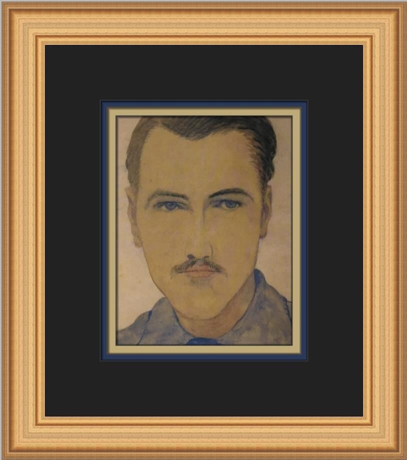 Konrad Cramer Self-Portrait Custom Framed Print in Gold Frame: Konrad Cramer Self-Portrait Custom Framed Print in Gold Frame This custom framed print by Konrad Cramer features a captivating self-portrait that showcases his unique expressionist and impressionist s