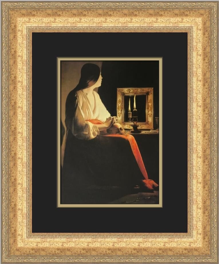 Georges De La Tour Magdalene with Two Flames Custom Framed Art Print: Georges De La Tour Magdalene with Two Flames Custom Framed Art Print This exquisite custom framed print titled "Magdalene with Two Flames" by Georges De La Tour captures the essence of Expressionism,
