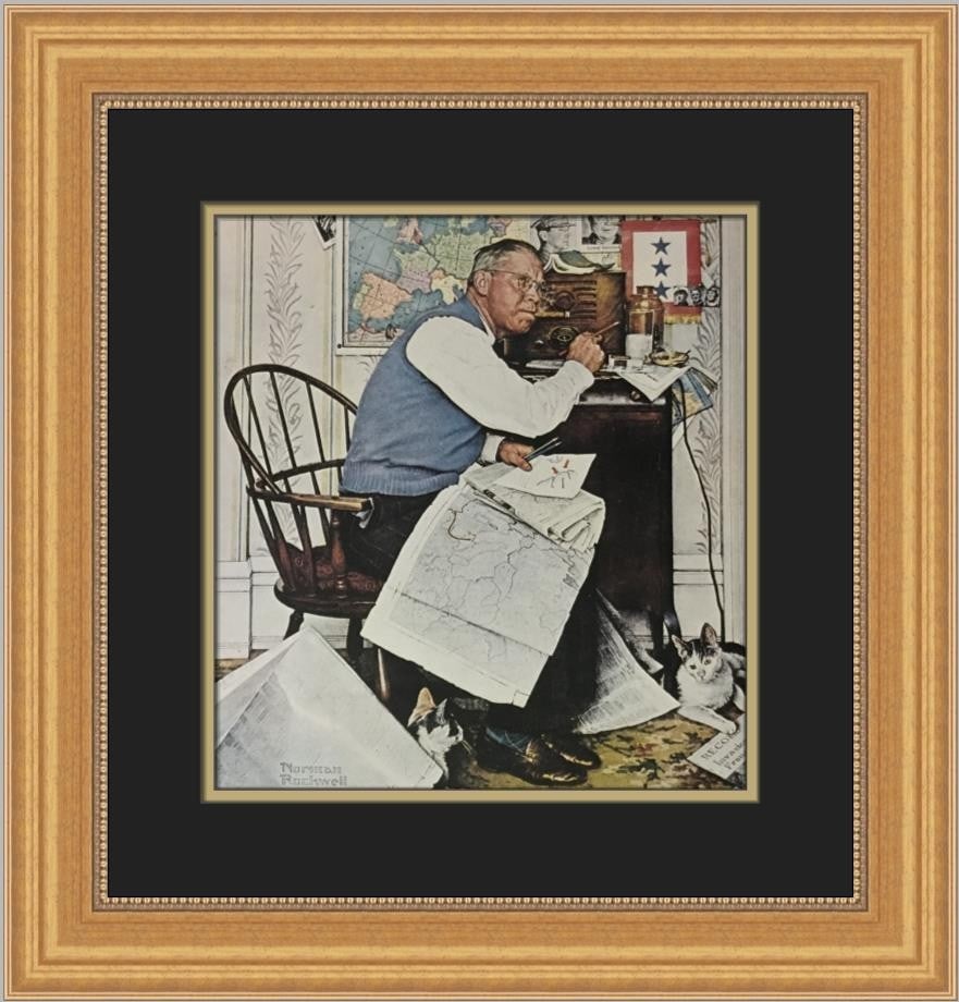 Norman Rockwell Armchair General Custom Framed Print 19 x 18: Norman Rockwell Armchair General Custom Framed Print 19 x 18 This beautifully custom framed print titled "Armchair General" by iconic artist Norman Rockwell offers a glimpse into Americana art. Produc