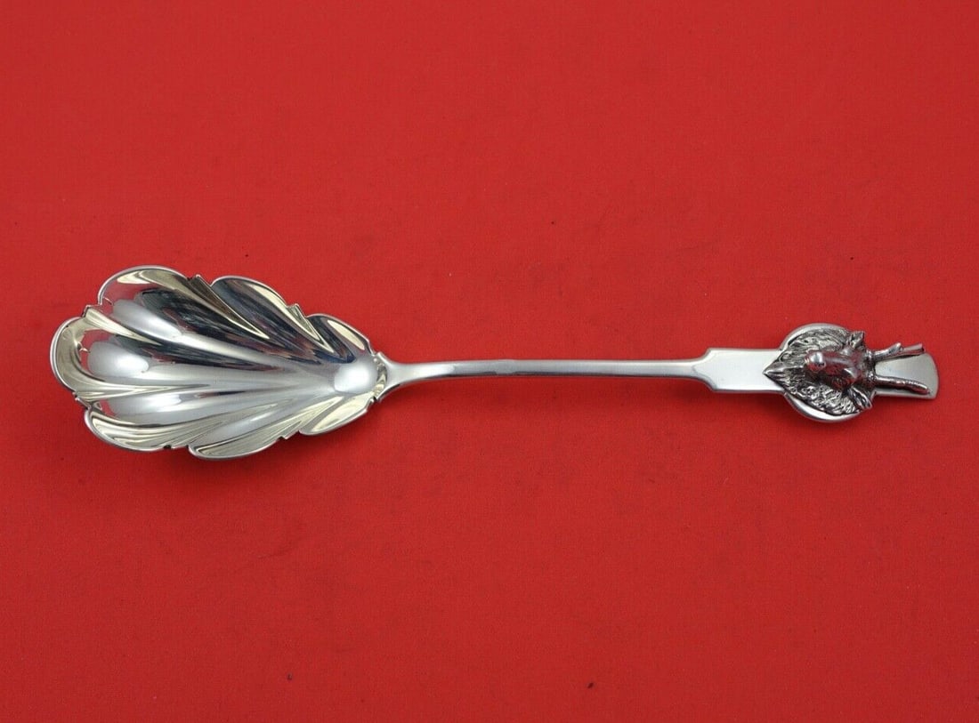 Gorham Saxon Stag Sterling Silver Berry Spoon 8 3/4 Inch Shell Bowl: Gorham Saxon Stag Sterling Silver Berry Spoon 8 3/4 Inch Shell Bowl This exquisite berry spoon features the Saxon Stag pattern by Gorham, crafted from high-quality sterling silver. The spoon measures