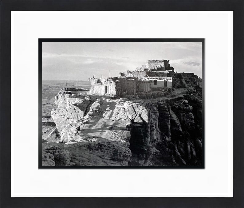 Ansel Adams Sunrise Old Walpi Pueblo AZ Custom Framed Landscape Print: Ansel Adams Sunrise Old Walpi Pueblo AZ Custom Framed Landscape Print This stunning print titled "Sunrise Old Walpi Pueblo AZ" by renowned artist Ansel Adams captures the essence of the American South