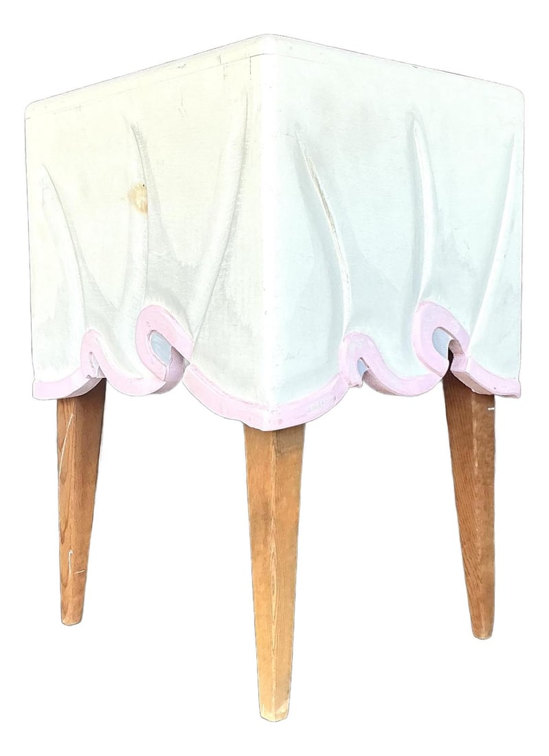 Vintage Boho Trompe L'oeil Side Table with Unique Draped Design: Vintage Boho Trompe L'oeil Side Table with Unique Draped Design This Vintage Boho Trompe L'oeil Side Table from the 1980s is a whimsical and unique piece that adds a playful sculptural charm to any ro