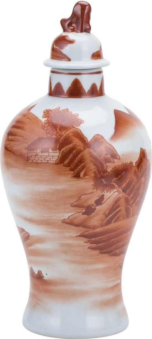 Handmade Slim Orange Ceramic Jar with Landscape Design: Handmade Slim Orange Ceramic Jar with Landscape Design This exquisite handmade slim jar features a vibrant orange finish and showcases a beautiful landscape motif, making it a perfect decorative piece