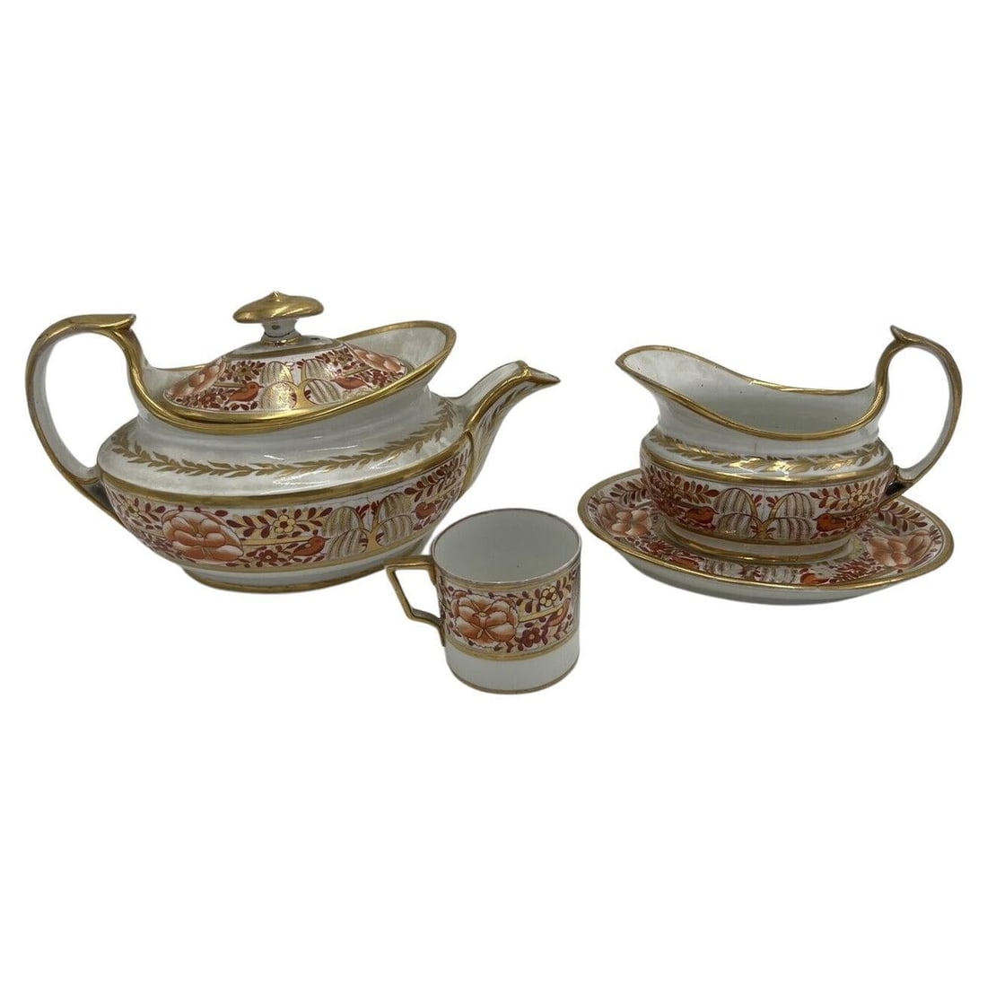 Rare 4 Piece Spode Porcelain Tea Service Circa 1820 Imari Style: Rare 4 Piece Spode Porcelain Tea Service Circa 1820 Imari Style This exquisite set of four Spode porcelain tea service pieces, dating back to circa 1820, showcases the elegance of the early 19th centu