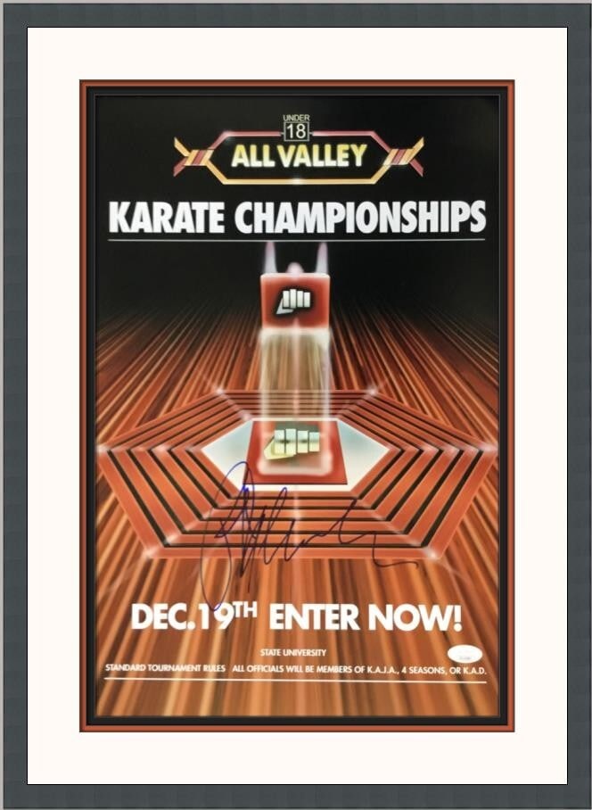 Ralph Macchio Autographed The Karate Kid Photo Custom Framed JSA: Ralph Macchio Autographed The Karate Kid Photo Custom Framed JSA This striking custom framed photograph of Ralph Macchio, star of the iconic film 'The Karate Kid,' showcases his autograph prominently.