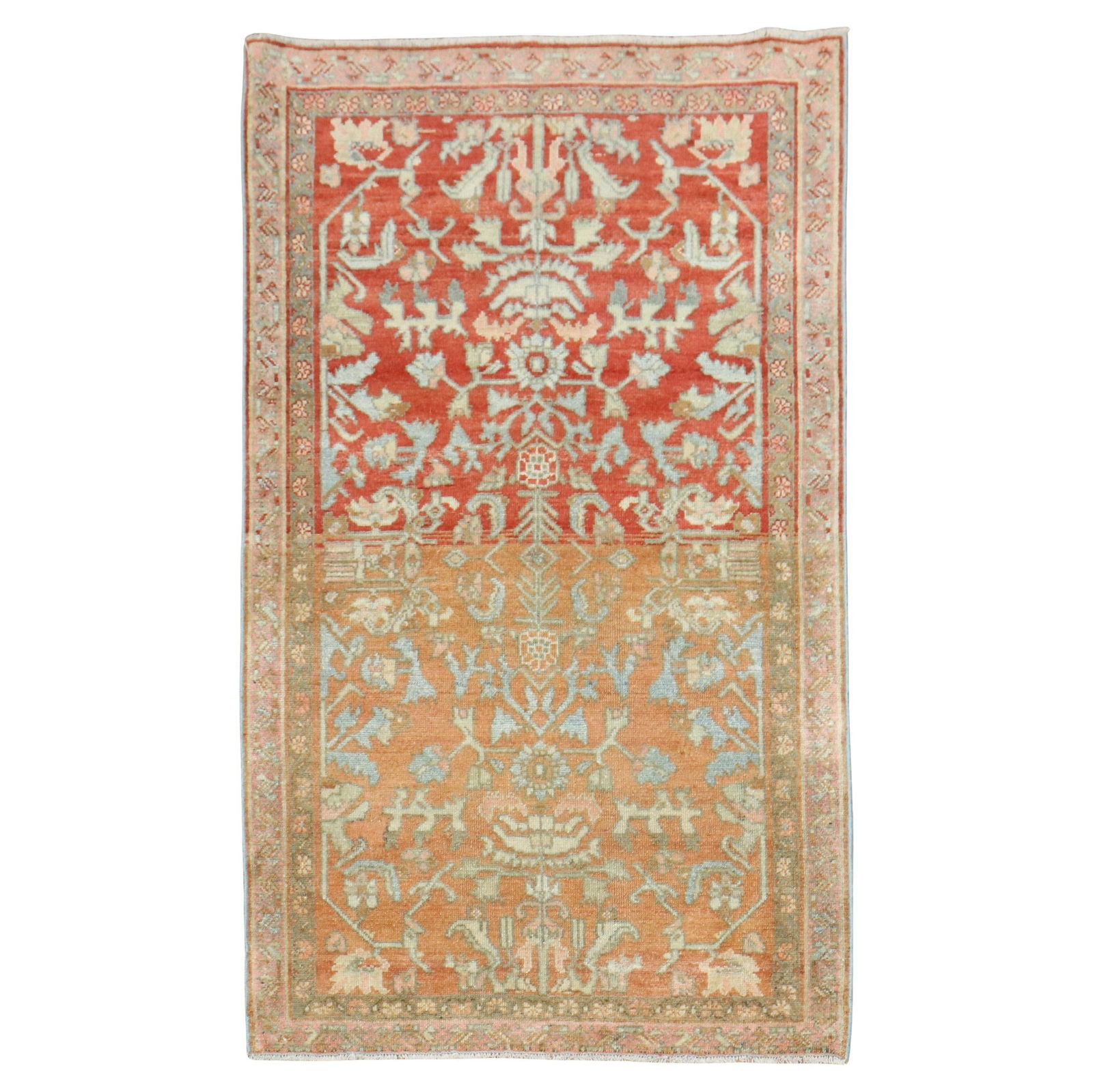 Zabihi Collection Antique Persian Malayer Wool Rug 27x45 in: Zabihi Collection Antique Persian Malayer Wool Rug 27x45 in Enhance your space with this exquisite Antique Persian Malayer Scatter Rug, showcasing a timeless American Colonial style. Hand-woven from p