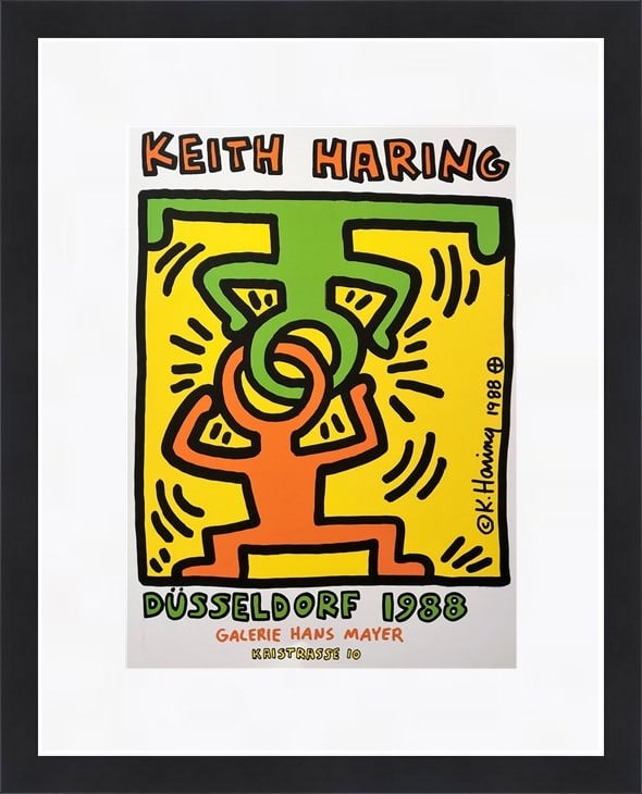 Keith Haring Dusseldorf Print Custom Framed Pop Art 1987: Keith Haring Dusseldorf Print Custom Framed Pop Art 1987 This custom framed print titled 'Dusseldorf' by renowned artist Keith Haring showcases a vibrant Pop Art style. Produced in 1987, this medium-s