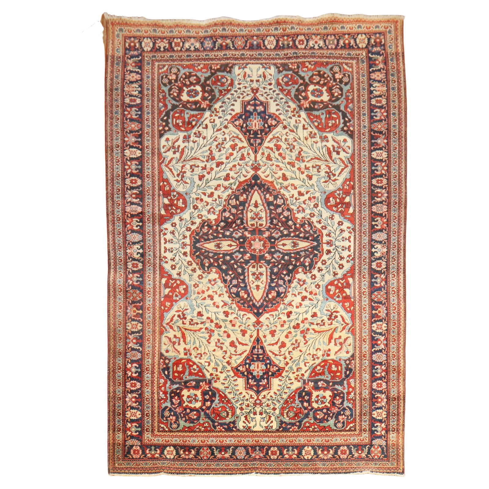 19th Century Ivory Persian Sarouk Ferehan Hand-Knotted Rug (1 of 9)